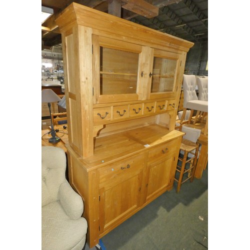 2158 - A wood two part dresser overall approx 145cm w x 211cm high