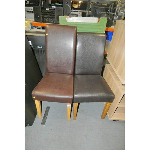 2189 - 2 x brown upholstered dining chairs (non matching)