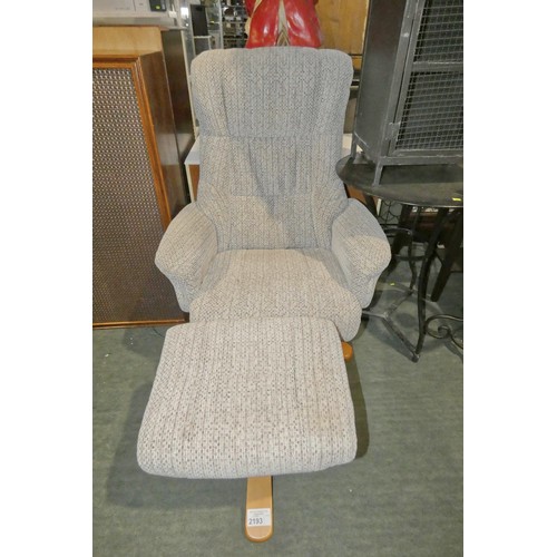 2193 - 1 x light upholstered swivelling reclining chair with matching foot stool