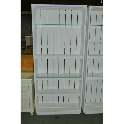 2212 - 1 x white painted wooden shelf unit approx 100cm w x 220cm high