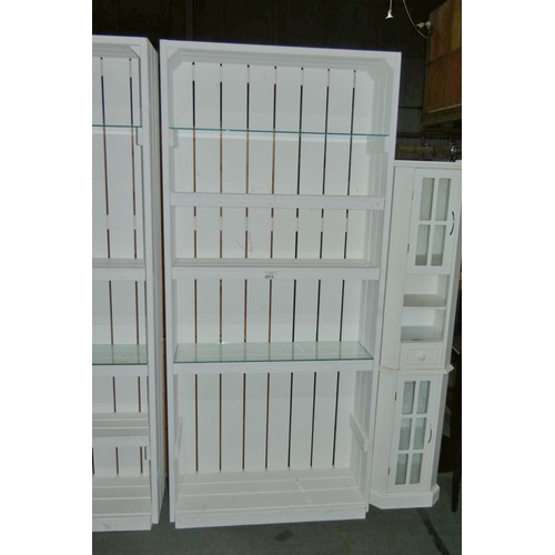 2213 - 1 x white painted wooden shelf unit approx 100cm w x 220cm high