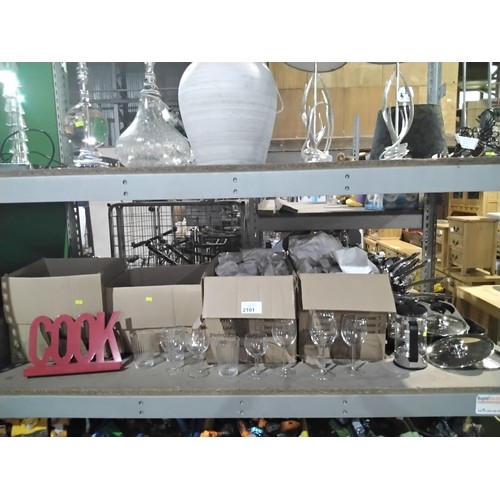 2101 - A quantity of various items including , glassware, sauce pans, books etc. Trade)