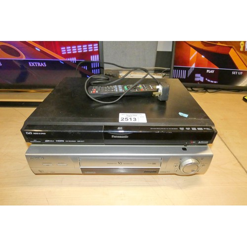 2513 - A Panasonic DVB DVD recorder by Panasonic with remote control and a Toshiba VHS recorder type V859b ... 