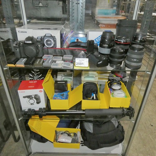 2591 - A large quantity of photography related items including a Canon EOS-7D Digital camera with aditional... 