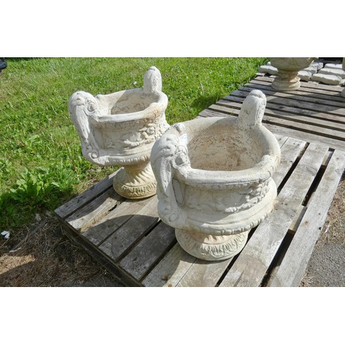 2655 - 2 x large round concrete urn style planters with handles