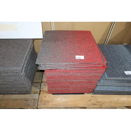 1341 - 1 stack containing approx 70 x red patterned carpet tiles each approx 50 x 50cm and approx 14 x shad... 