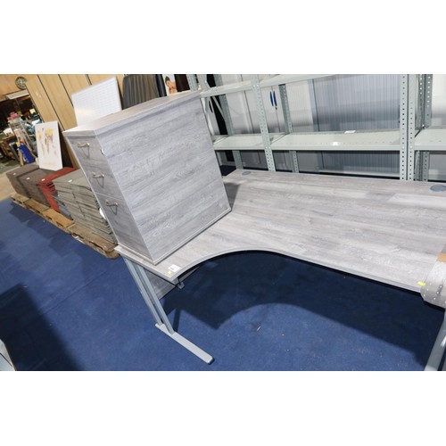 1346 - 1 x grey wood effect corner workstation approx 160 x 120cm with 1 x full height end pedestal