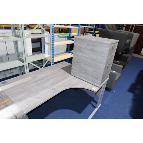 1347 - 1 x grey wood effect corner workstation approx 160 x 120cm with 1 x full height end pedestal