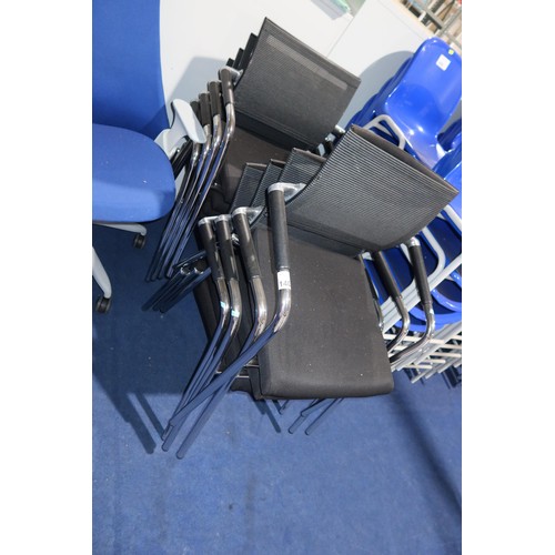 1404 - 8 x black upholstered stacking chairs