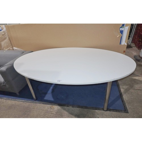 1319 - 1 x light coloured oval meeting room type table approx 200 x 120cm