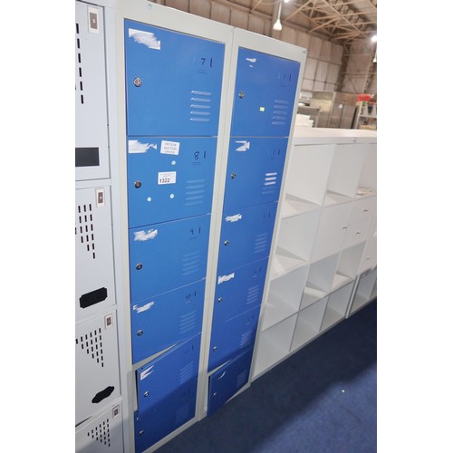 1322 - 2 x grey / blue metal 6 door personnel lockers each approx 38cm w x 180cm high - supplied with some ... 