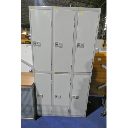 1328 - A grey metal 6 door personnel locker approx 92cm w x 178cm high - supplied with some keys