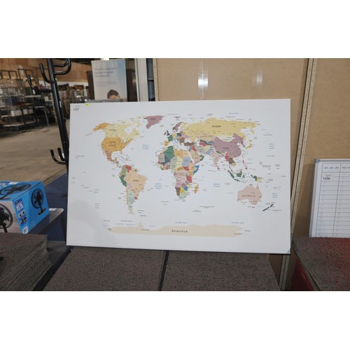 1337 - 1 x map of the world printed on stretched canvas approx 120 x 80cm