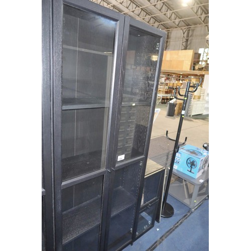 1366 - 1 x IKEA black wood effect display / storage cabinet with two glass doors approx 79 x 30 x 201cm hig... 