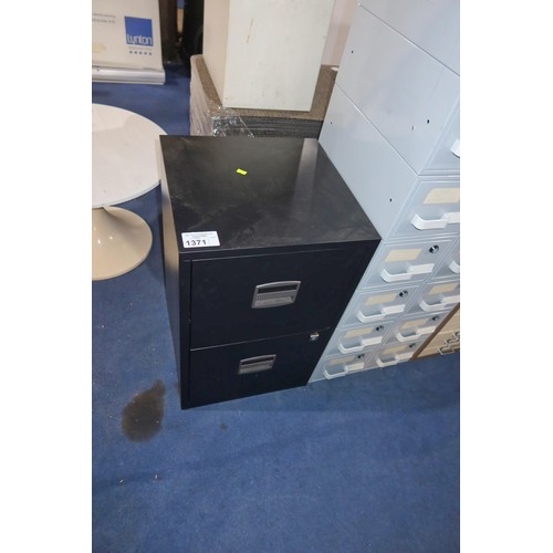 1371 - 1 x black metal 2 drawer filing cabinet