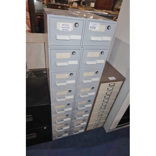 1372 - A two part grey metal 16 drawer index type cabinet overall approx 41 x 39 x 132cm high (1 cabinet is... 