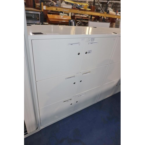 1375 - 1 x white metal 6 door storage cabinet approx 100 x 47 x 120cm high supplied with 6 x keys