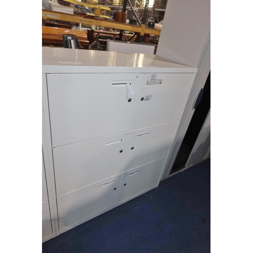 1376 - 1 x white metal 6 door storage cabinet approx 100 x 47 x 120cm high supplied with 6 x keys