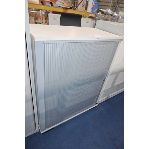 1379 - 1 x light grey / white wood effect front opening tambour cabinet approx 50cm d x 100cm x 120cm high