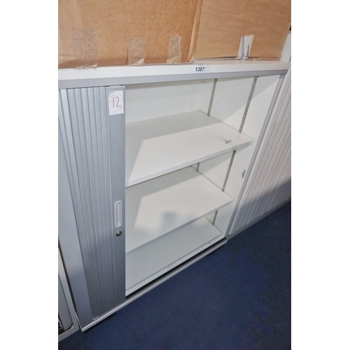 1387 - 1 x light grey / white wood effect front opening tambour cabinet approx 50cm d x 100cm x 120cm high