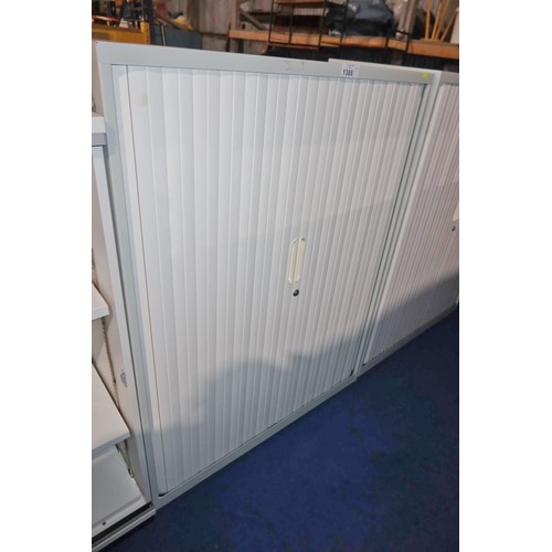 1388 - 1 x light grey metal tambour front storage cabinet approx 100 x 47 x 130cm high