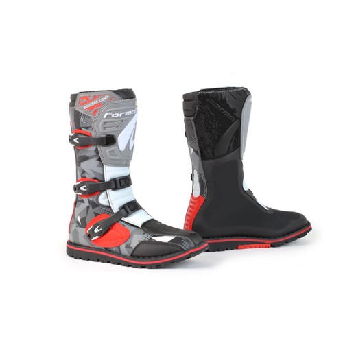 1020 - 2 x pairs of Forma Boulder Comp Camo / Red / White / Grey motorcycle boots RRP £235 each both size E... 