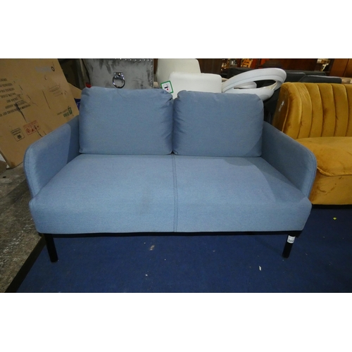 3001 - 1 x blue upholstered two person sofa approx 122cm wide