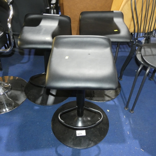 3011 - 3 x black upholstered adjustable height stools