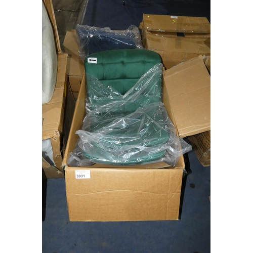 3031 - 2 x Nova green velvet upholstered dining chairs - Boxed and requires assembly