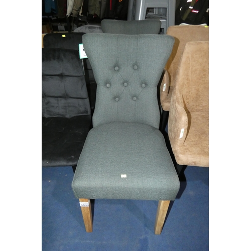 3044 - 2 x dark grey upholstered button back dining chairs