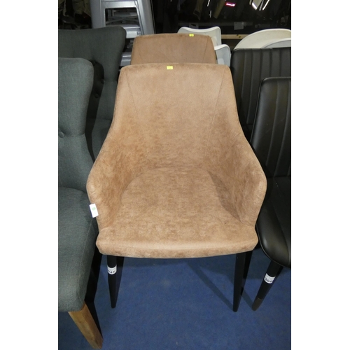 3045 - 2 x light brown upholstered tub type dining chairs