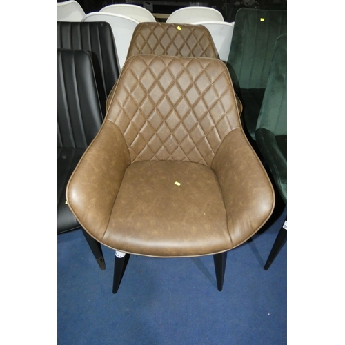 3047 - 2 x brown upholstered dining chairs