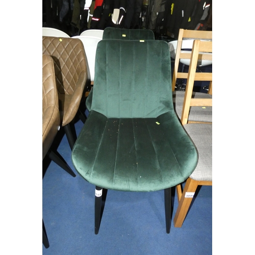 3048 - 2 x dark green velvet upholstered dining chairs