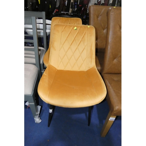 3051 - 2 x gold upholstered dining chairs