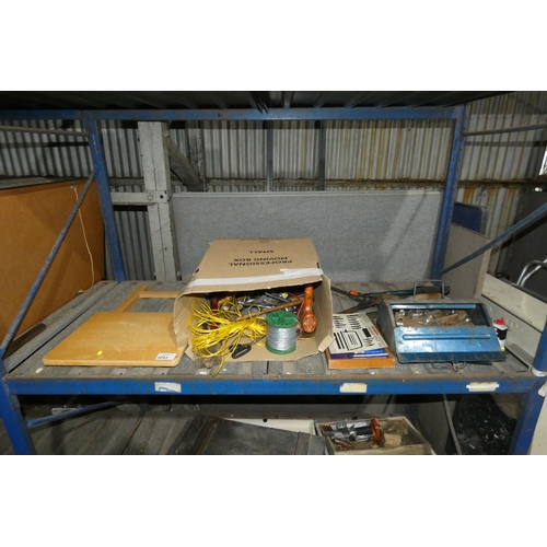 3093 - A quantity of various hand tools, a blue metal tool box, a small folding table etc. Contents of 1 sh... 