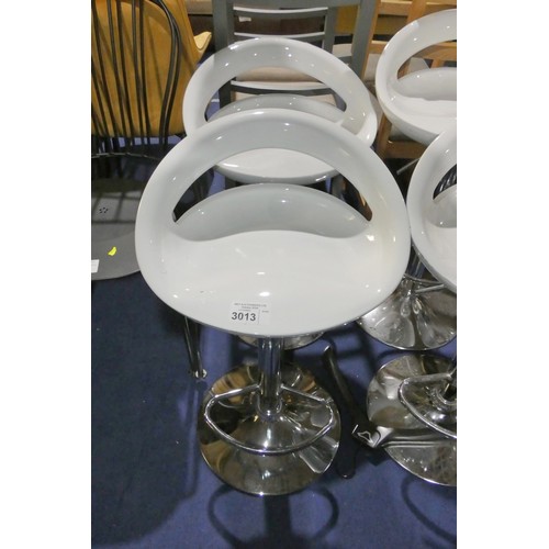 3013 - 2 x adjustable height stools with white plastic seats