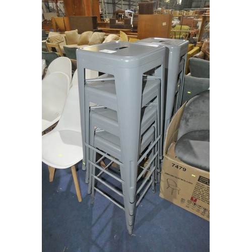 3018 - 4 x grey metal industrial style stacking stools