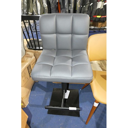 3035 - 1 x dark grey upholstered adjustable height swivelling bar stool with black metal frame