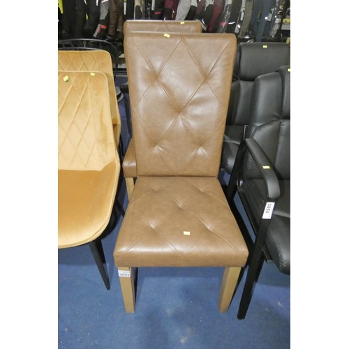 3052 - 2 x brown upholstered dining chairs