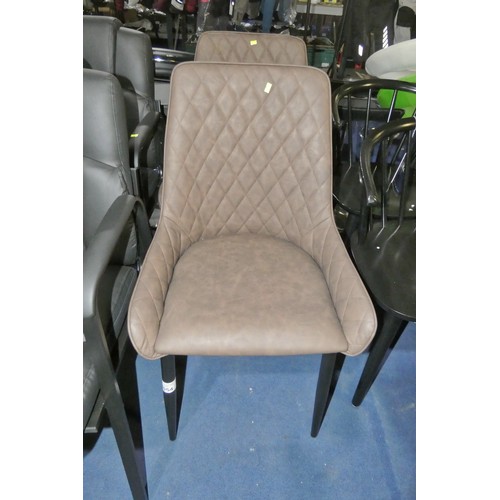 3054 - 2 x brown upholstered dining chairs