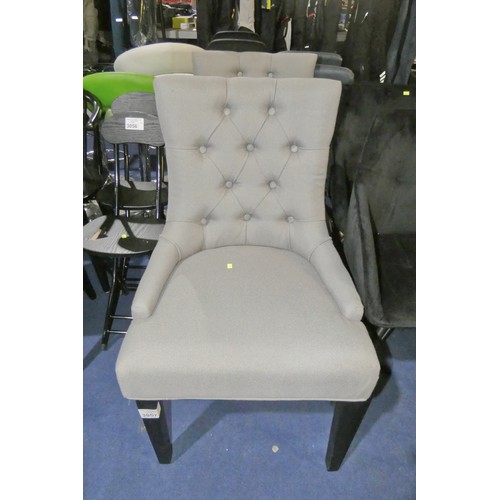 3057 - 2 x light grey upholstered button back dining chairs