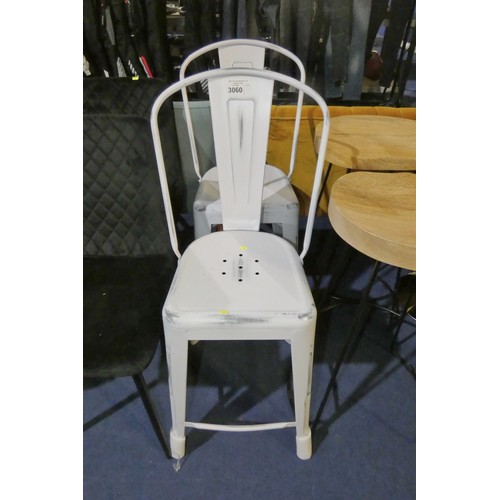 3060 - 2 x white metal industrial style high back stools