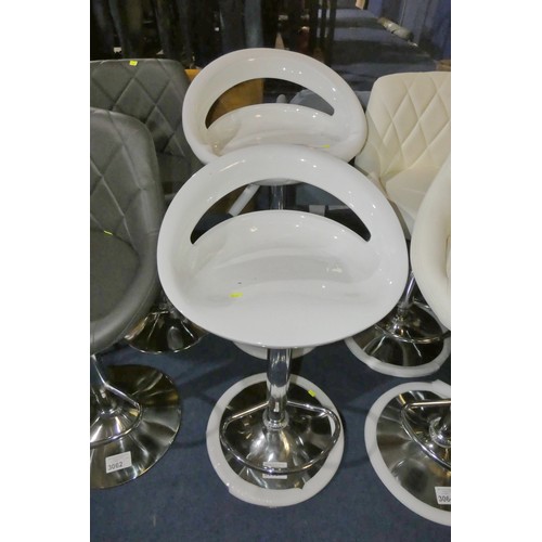 3063 - 2 x adjustable height stools with white plastic seats