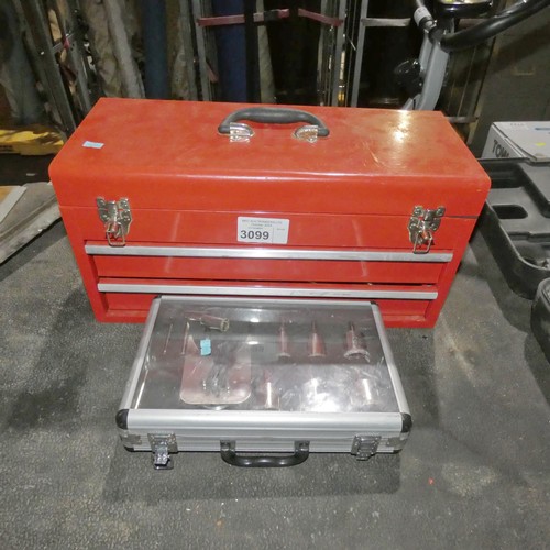 3099 - 1 x red metal tool chest containing a quantity of various tools approx 51 x 22 x 25cm and a diamond ... 