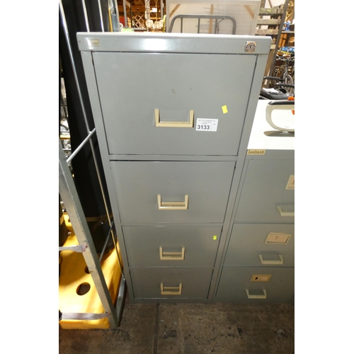 3133 - 1 x grey metal 4 drawer filing cabinet