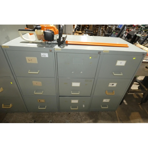 3134 - 3 x grey metal 3 drawer filing cabinets