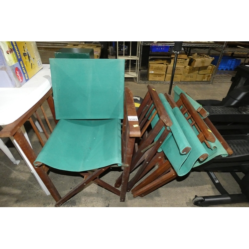 3143 - 3 x green fabric / wood directors type chairs