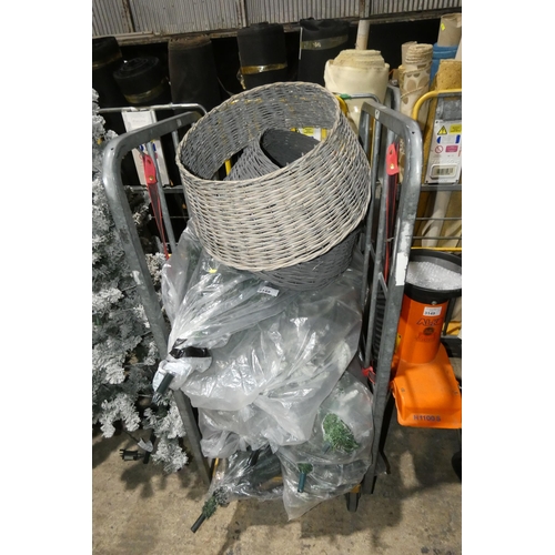 3148 - A quantity of artificial Christmas trees and 3 x basket rings. Contents of 1 wheeled cage which is n... 