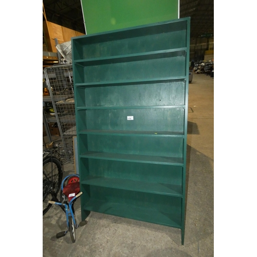 3190 - 1 x green painted open front shelf unit approx 107 x 17 x 194cm high