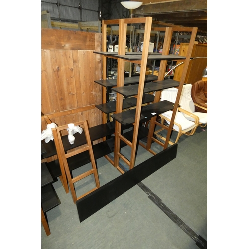 3225 - 2 x open shelf units with wooden frames and black shelves, each approx 110cm / 187cm w x 200cm high.... 